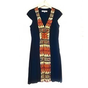 Trina Turk Navy cap sleeve dress with tribal print